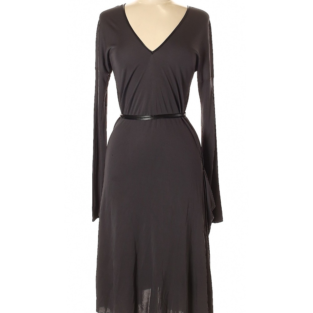 Rozae Nichols Long Sleeve Leather Belt Midi Dress